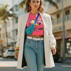 Vintage 1980s Domini Pelle White Leather Coat